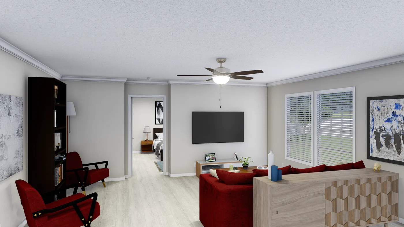 The PINEHURST 3104 Living Room. This Manufactured Mobile Home features 3 bedrooms and 2 baths.
