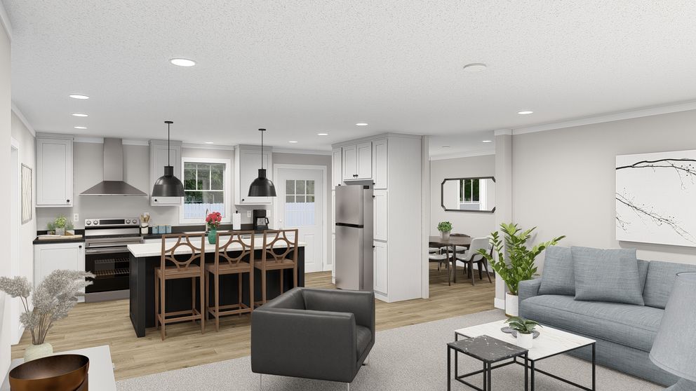 The BROWN EYED GIRL Living Room. This Manufactured Mobile Home features 4 bedrooms and 2 baths.