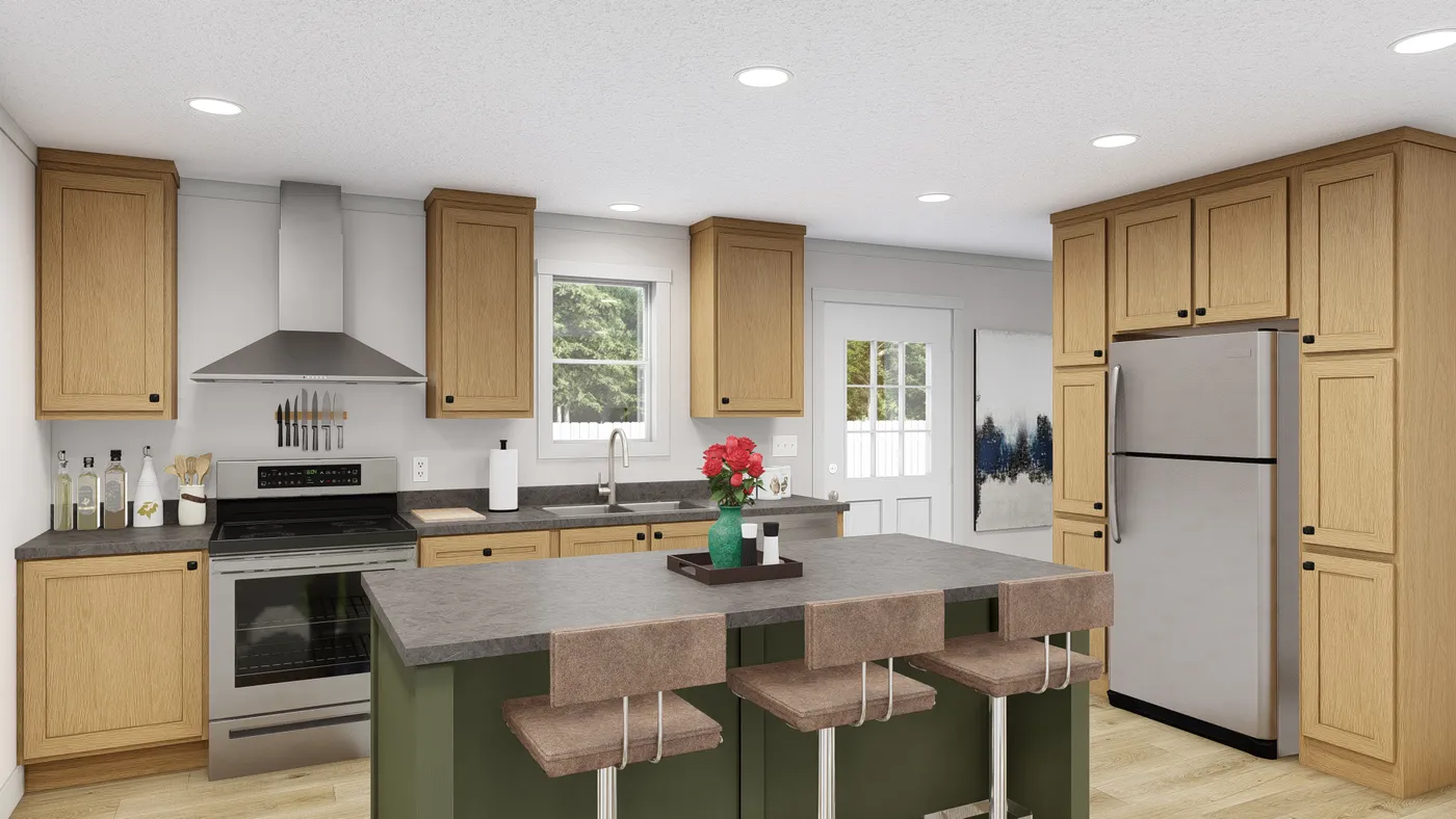 The HEY JUDE 7228-52-1 Kitchen. This Manufactured Mobile Home features 5 bedrooms and 2 baths.