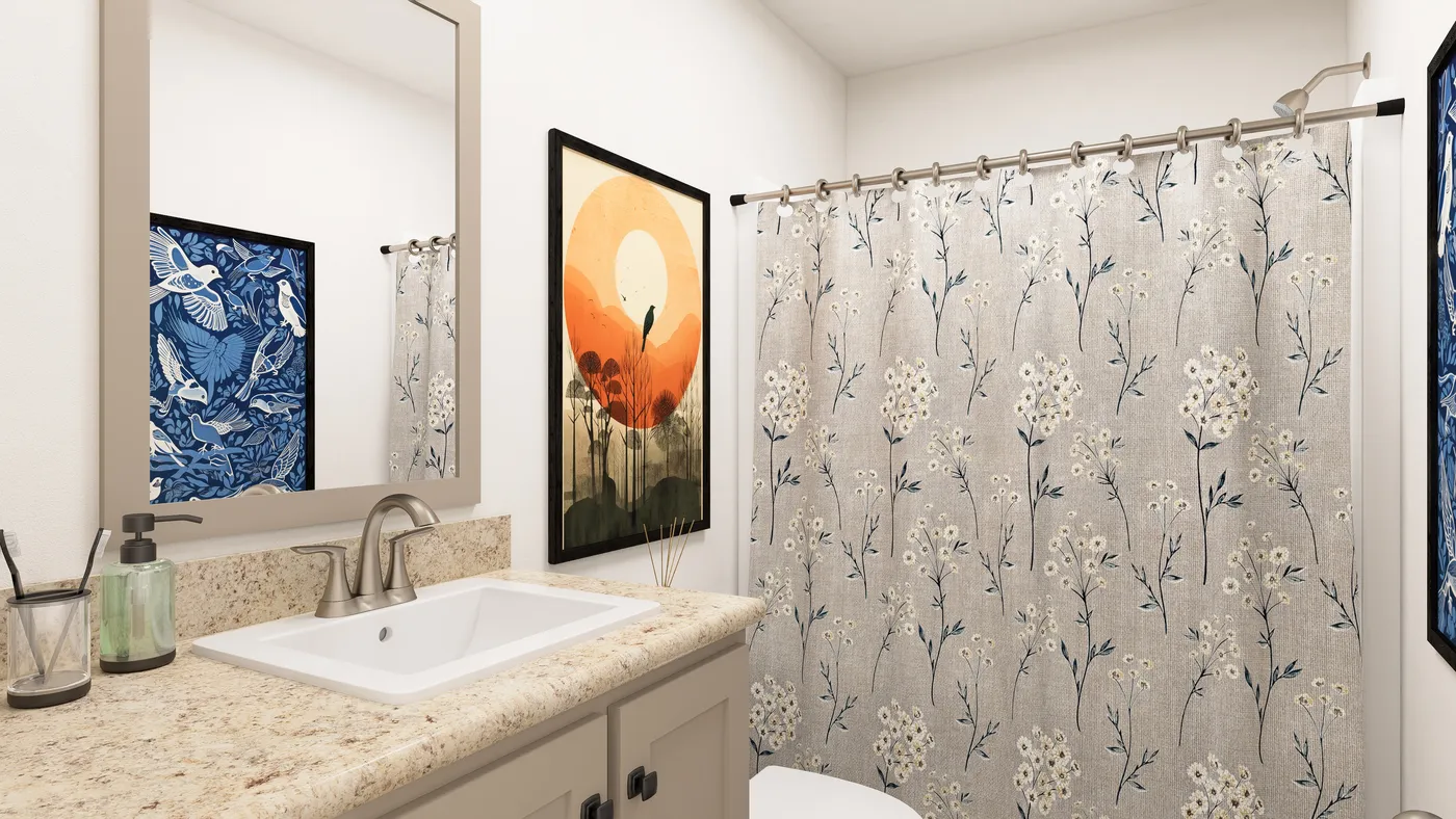 The DRM682F 68'              DREAM Guest Bathroom. This Manufactured Mobile Home features 4 bedrooms and 2 baths.