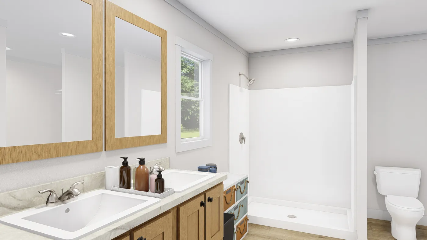 The 2001 "LET IT BE" 5628 Primary Bathroom. This Manufactured Mobile Home features 3 bedrooms and 2 baths.