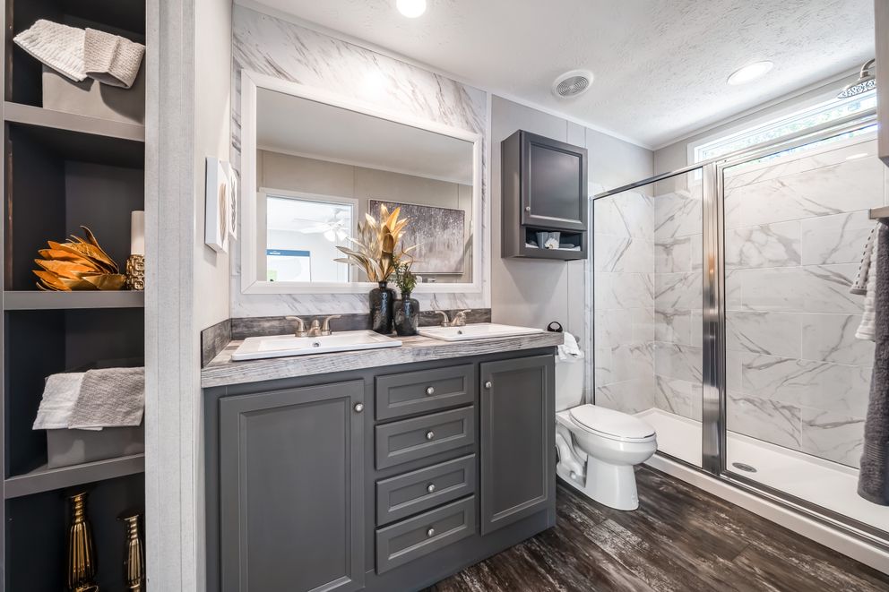 The RIVERVIEW Exterior. This Manufactured Mobile Home features 2 bedrooms and 2 baths.