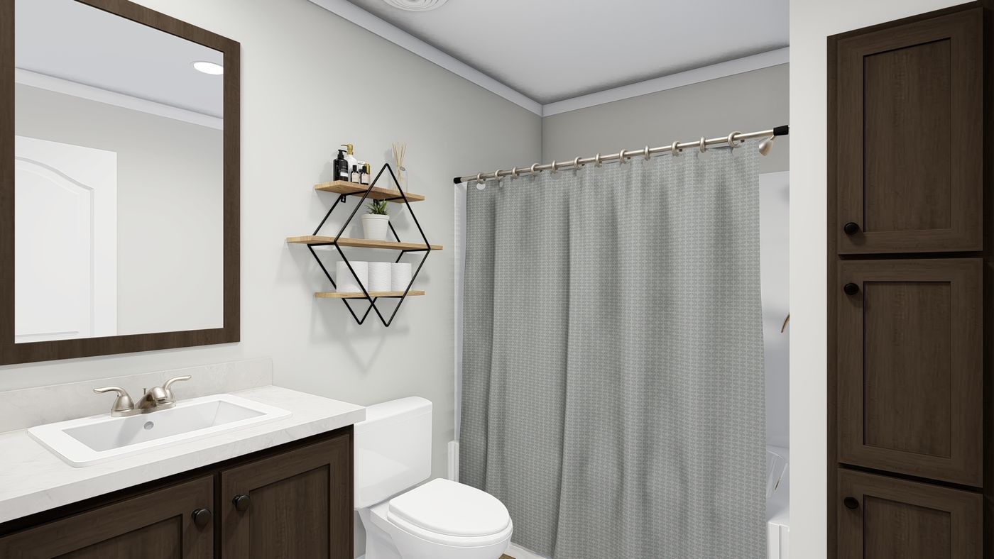 The CHEYENNE Guest Bathroom. This Manufactured Mobile Home features 3 bedrooms and 2 baths.