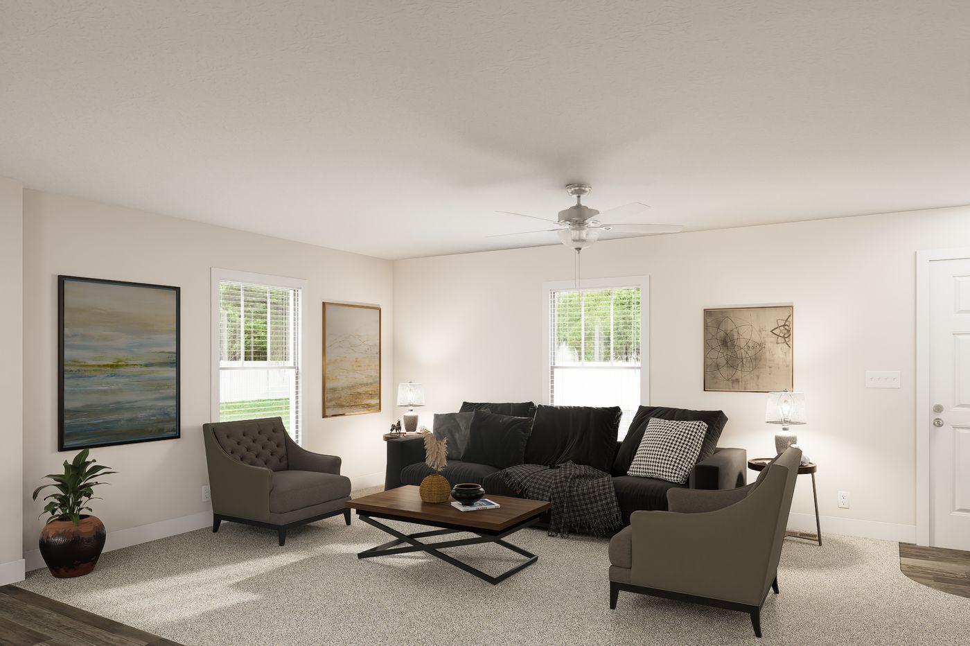 The 4828-MS066 BLUFFTON Living Room. This Manufactured Mobile Home features 3 bedrooms and 2 baths.