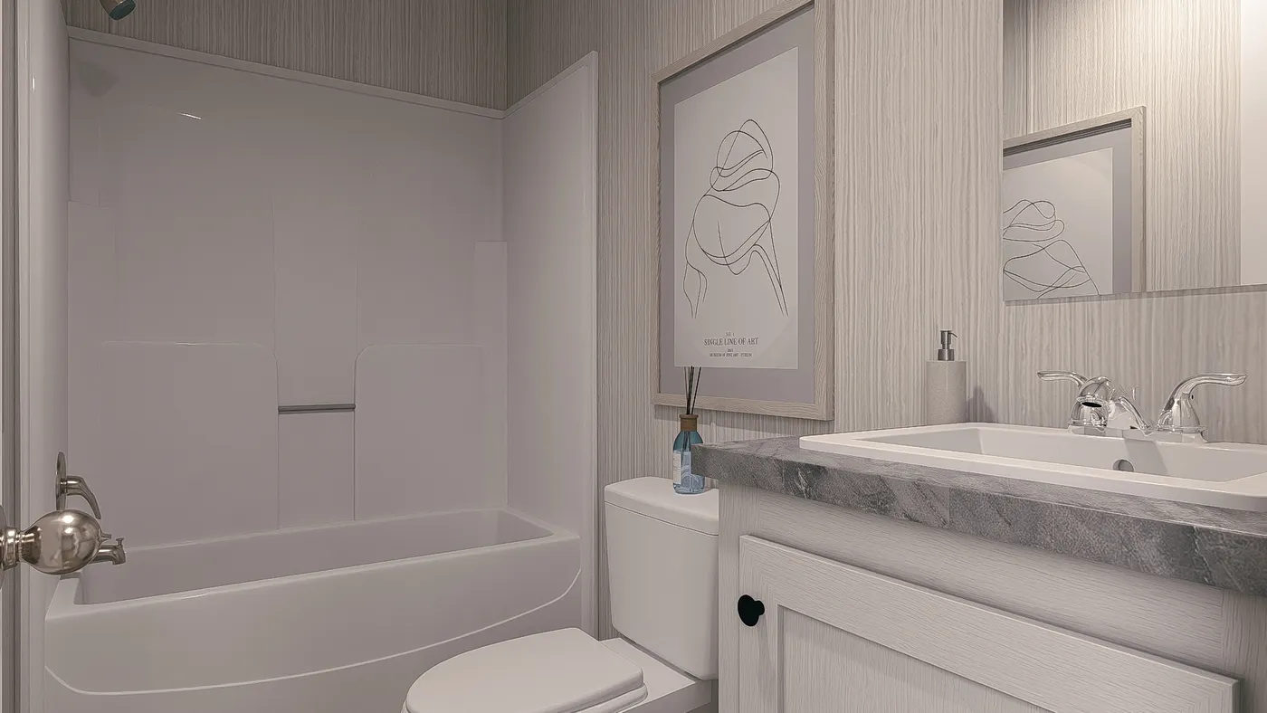The MAYNARDVILLE CLASSIC 56 Guest Bathroom. This Manufactured Mobile Home features 2 bedrooms and 2 baths.