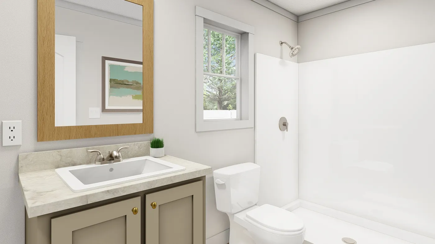 The 1003 "BORN TO RUN" 6016 Guest Bathroom. This Manufactured Mobile Home features 2 bedrooms and 2 baths.