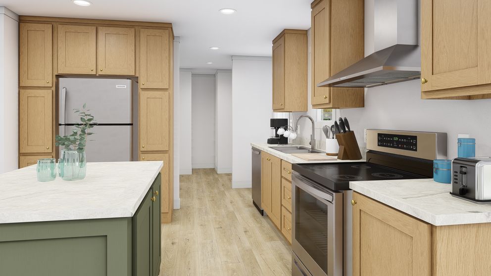 The RISING SUN Kitchen. This Manufactured Mobile Home features 2 bedrooms and 2 baths.