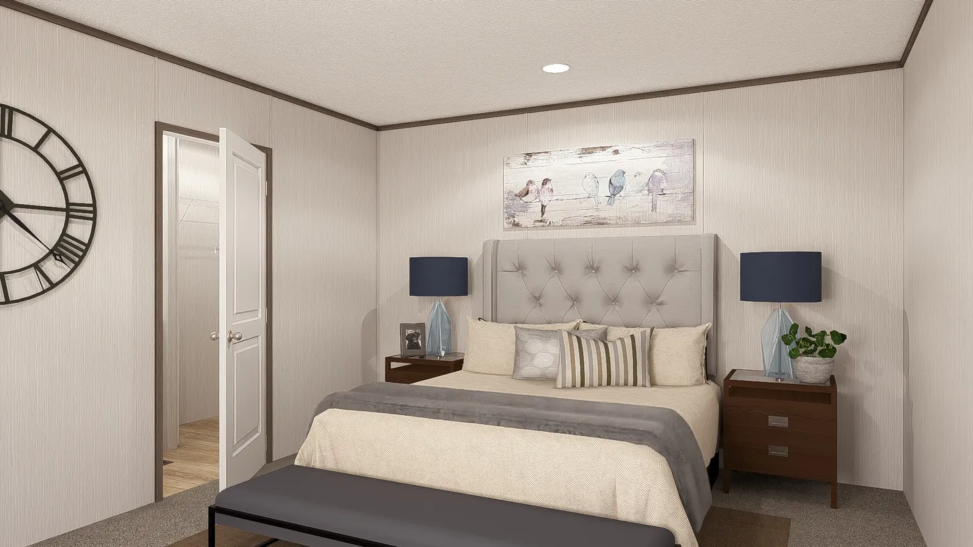 The LEGEND 16X72 COASTAL BREEZE I Primary Bedroom. This Manufactured Mobile Home features 3 bedrooms and 2 baths.
