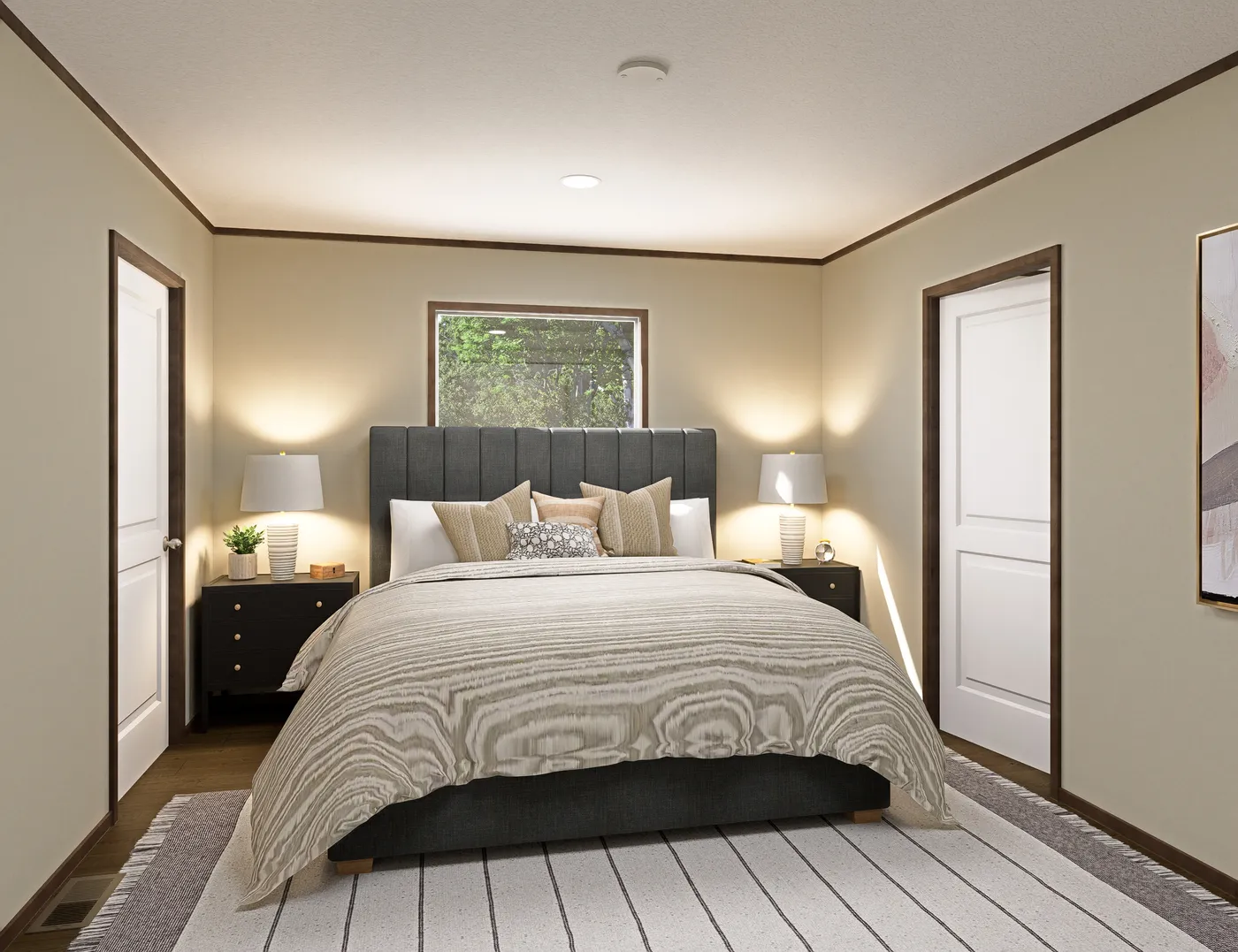 The ZION Primary Bedroom. This Manufactured Mobile Home features 3 bedrooms and 2 baths.
