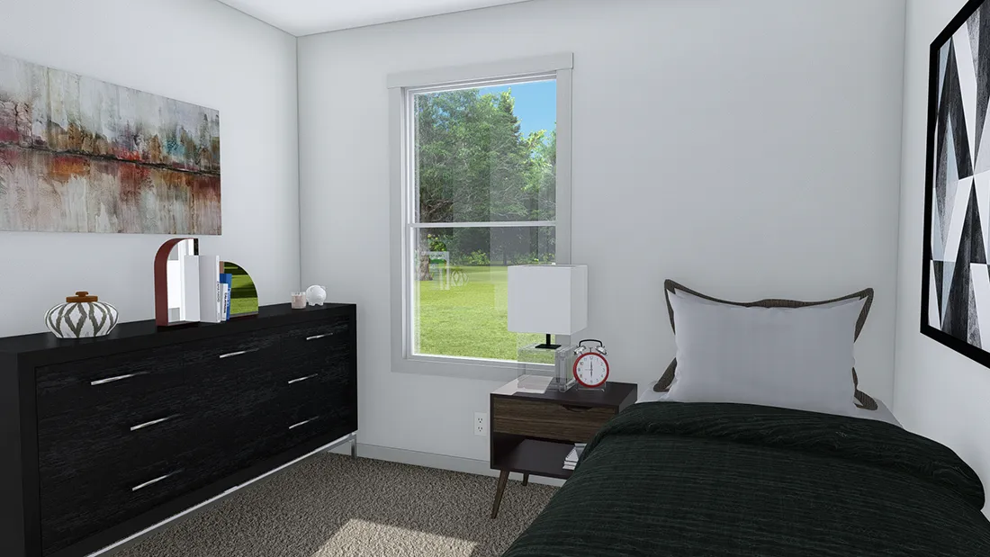 The RISING SUN Bedroom. This Manufactured Mobile Home features 2 bedrooms and 2 baths.