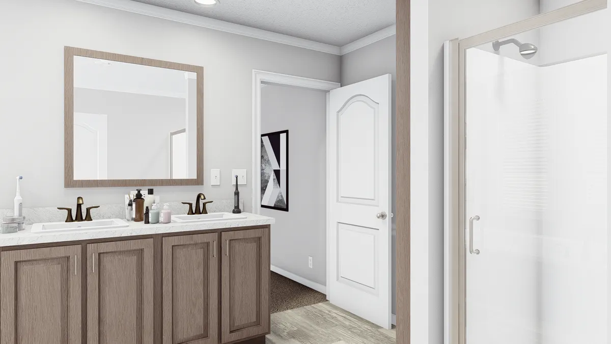 The THE SOUTHERN CHARM Master Bathroom. This Manufactured Mobile Home features 3 bedrooms and 2 baths.