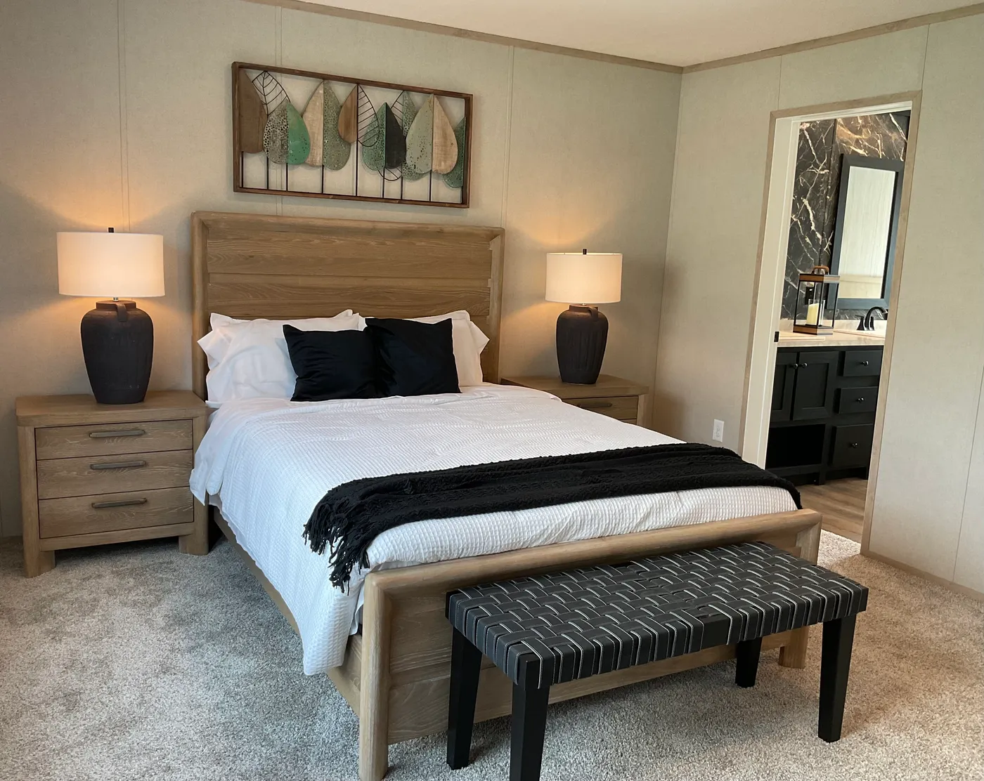 The EMERALD 7228-643 Primary Bedroom. This Manufactured Mobile Home features 4 bedrooms and 2 baths.