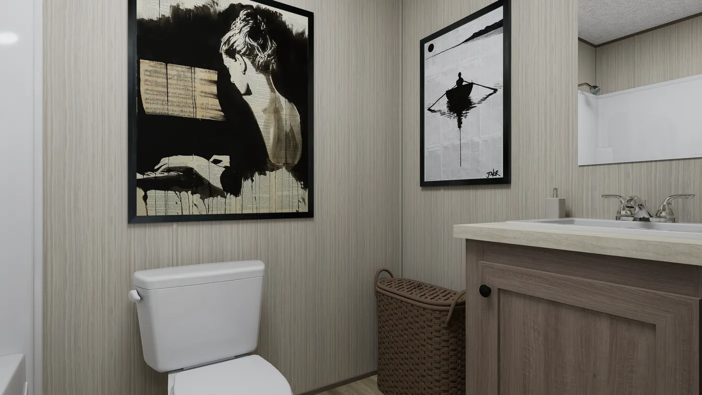 The GLACIER VISTA Primary Bathroom. This Manufactured Mobile Home features 4 bedrooms and 2 baths.