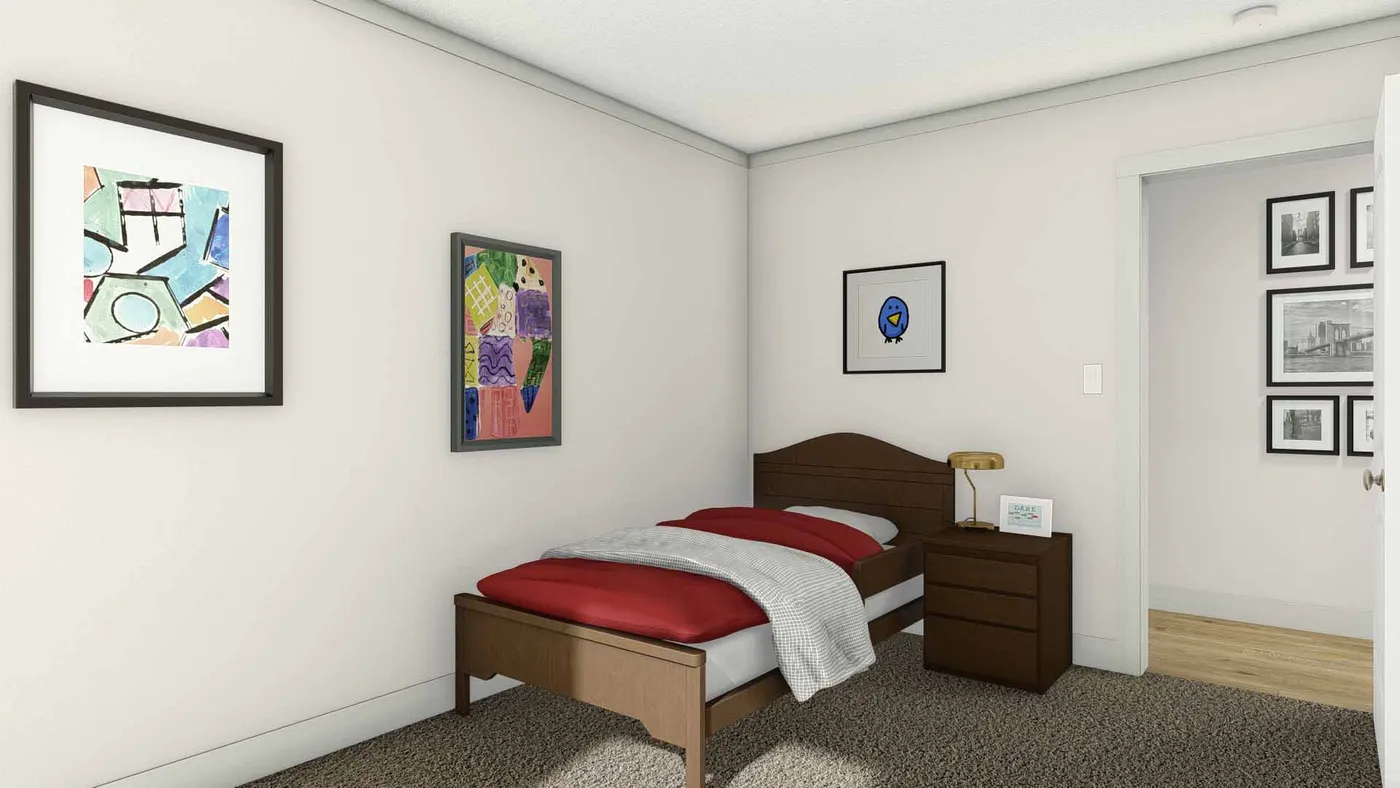 The UNDER PRESSURE Bedroom. This Manufactured Mobile Home features 3 bedrooms and 2 baths.