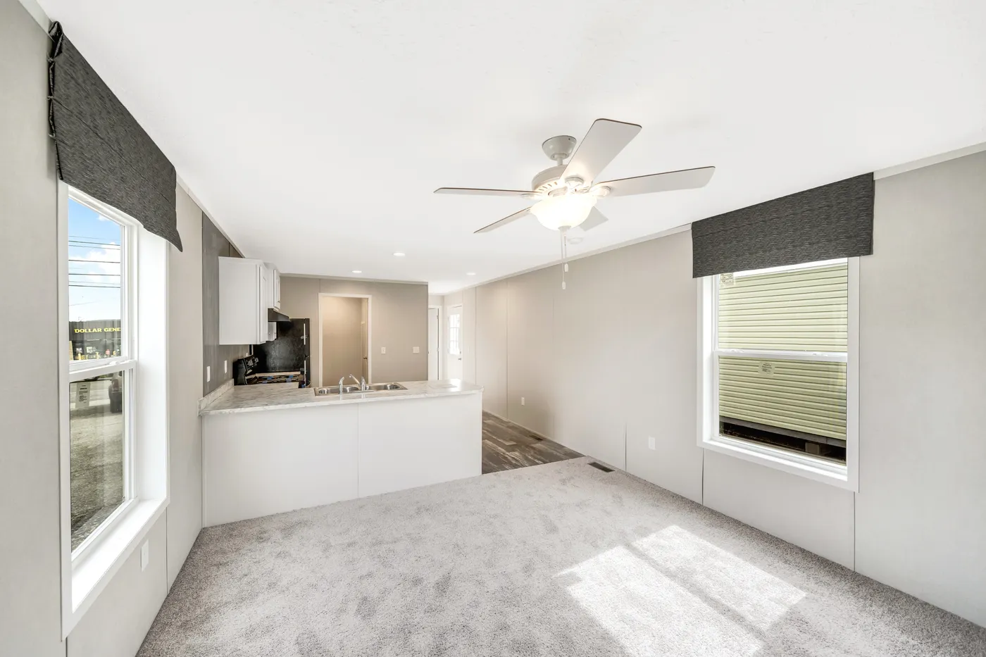 The RUBY Living Room. This Manufactured Mobile Home features 2 bedrooms and 2 baths.