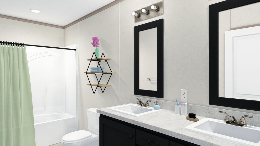 The 5628-E786 THE PULSE Primary Bathroom. This Manufactured Mobile Home features 3 bedrooms and 2 baths.