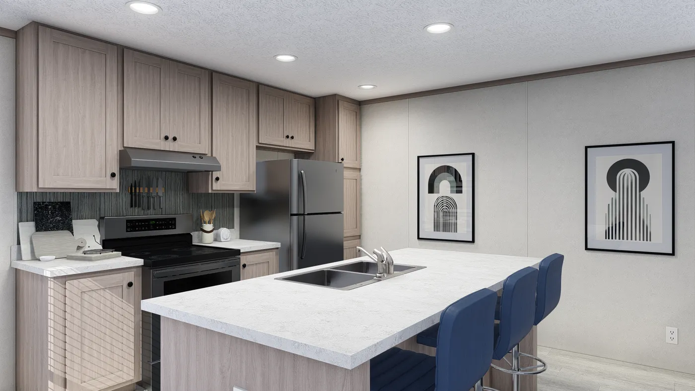 The 6616-4791 THE PULSE Kitchen. This Manufactured Mobile Home features 3 bedrooms and 2 baths.