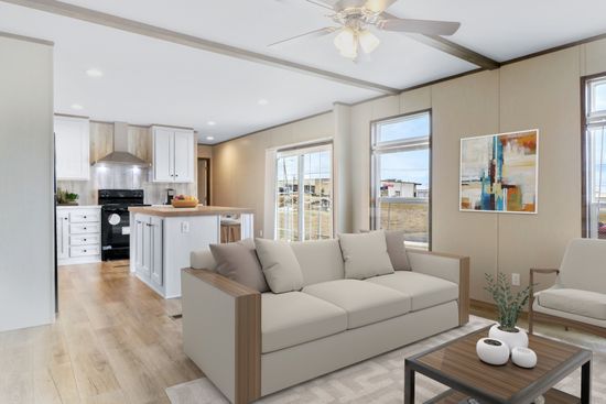 The ANNIVERSARY 16763I Living Room. This Manufactured Mobile Home features 3 bedrooms and 2 baths.