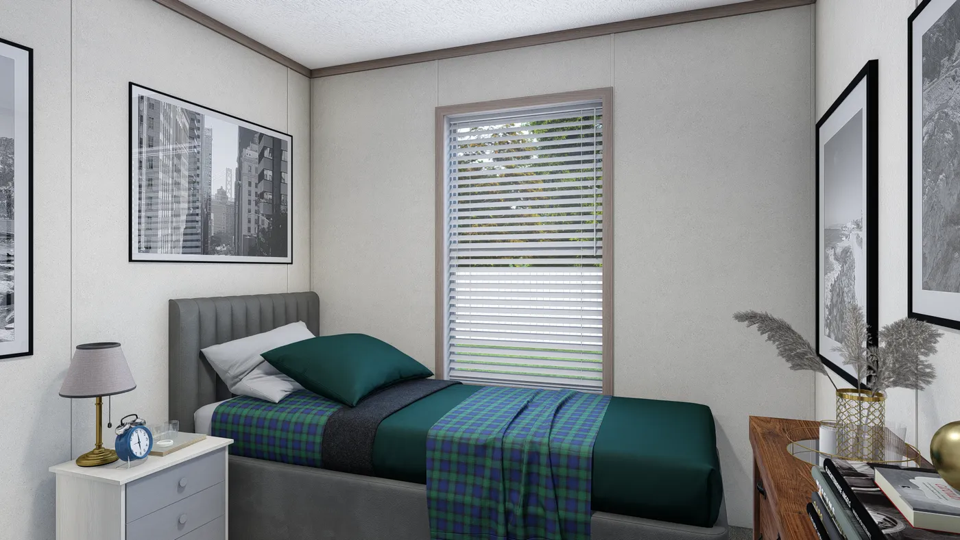 The 7616-4791 THE PULSE Guest Bedroom. This Manufactured Mobile Home features 3 bedrooms and 2 baths.