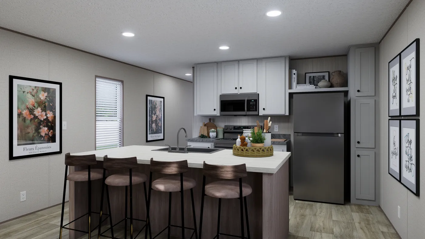 The FOOTHILLS 76 Kitchen. This Manufactured Mobile Home features 3 bedrooms and 2 baths.