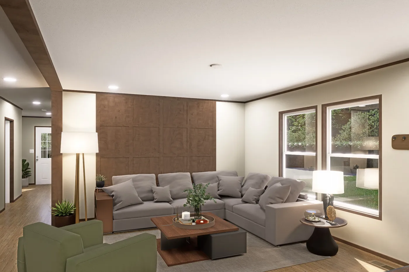 The EXPLORER Living Room. This Manufactured Mobile Home features 3 bedrooms and 2 baths.