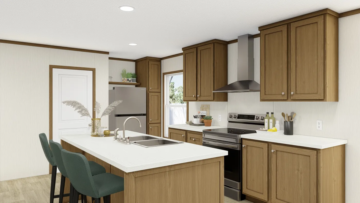 The THE EMPOWER Kitchen. This Manufactured Mobile Home features 4 bedrooms and 2 baths.
