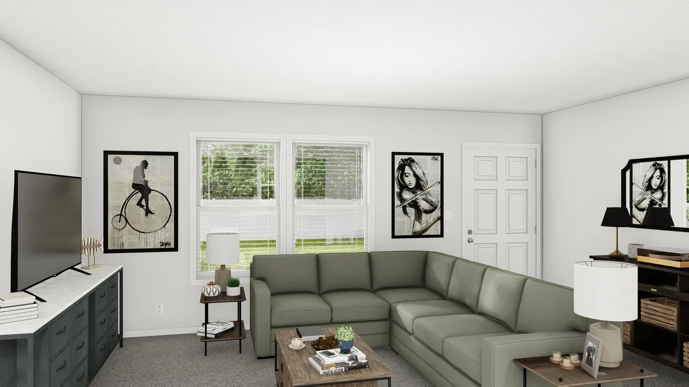 The DRM486F 48'              DREAM Living Room. This Manufactured Mobile Home features 4 bedrooms and 2 baths.