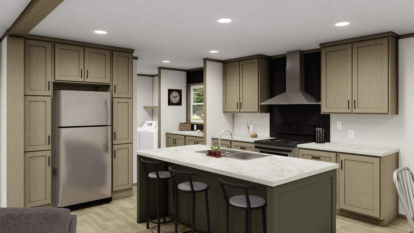 The RIO Kitchen. This Manufactured Mobile Home features 3 bedrooms and 2 baths.