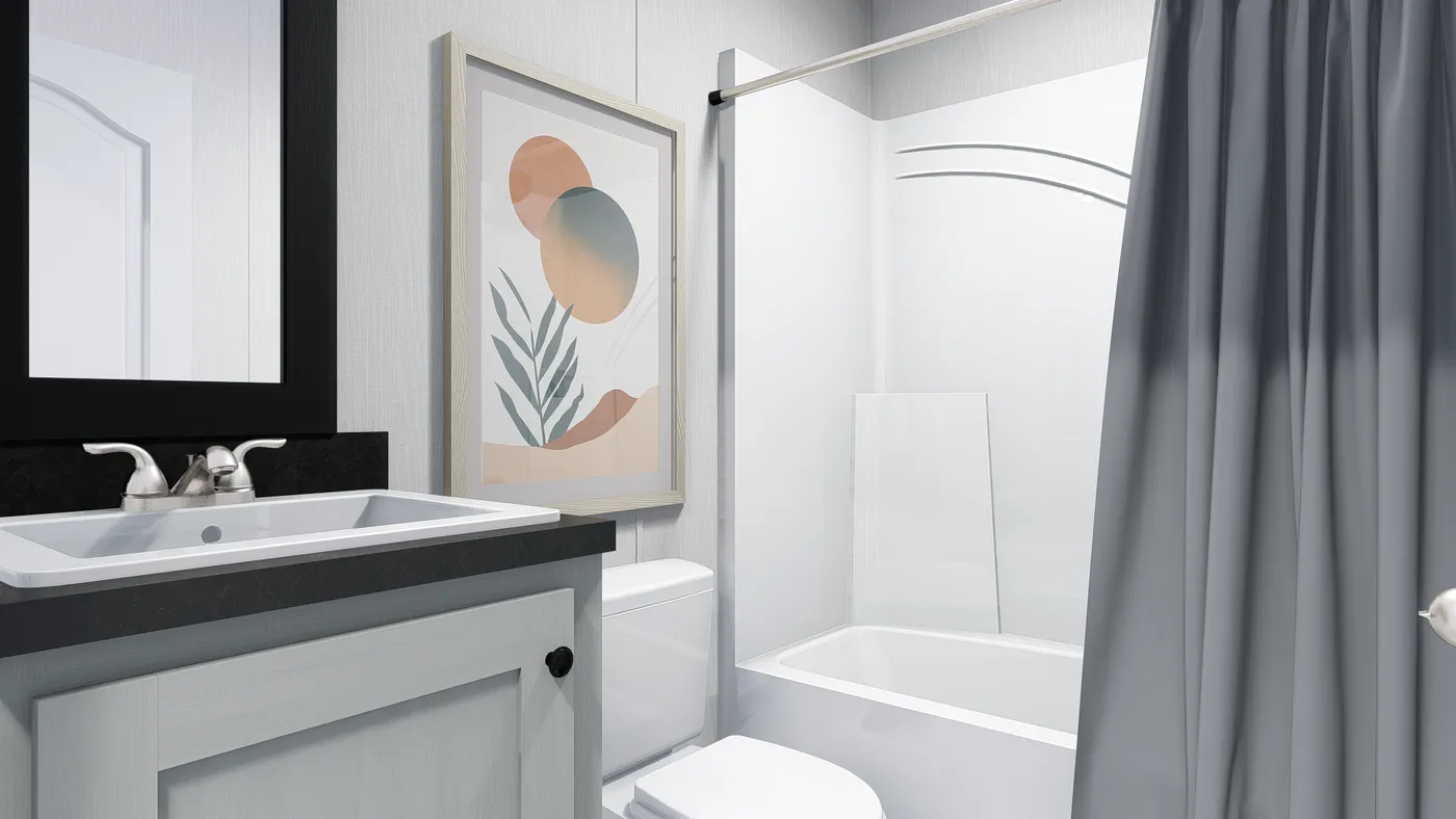 The 5616-4779 THE PULSE Guest Bathroom. This Manufactured Mobile Home features 2 bedrooms and 2 baths.
