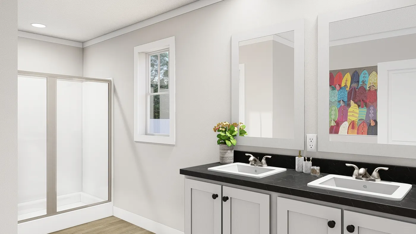 The LIMELIGHT Primary Bathroom. This Manufactured Mobile Home features 3 bedrooms and 2 baths.