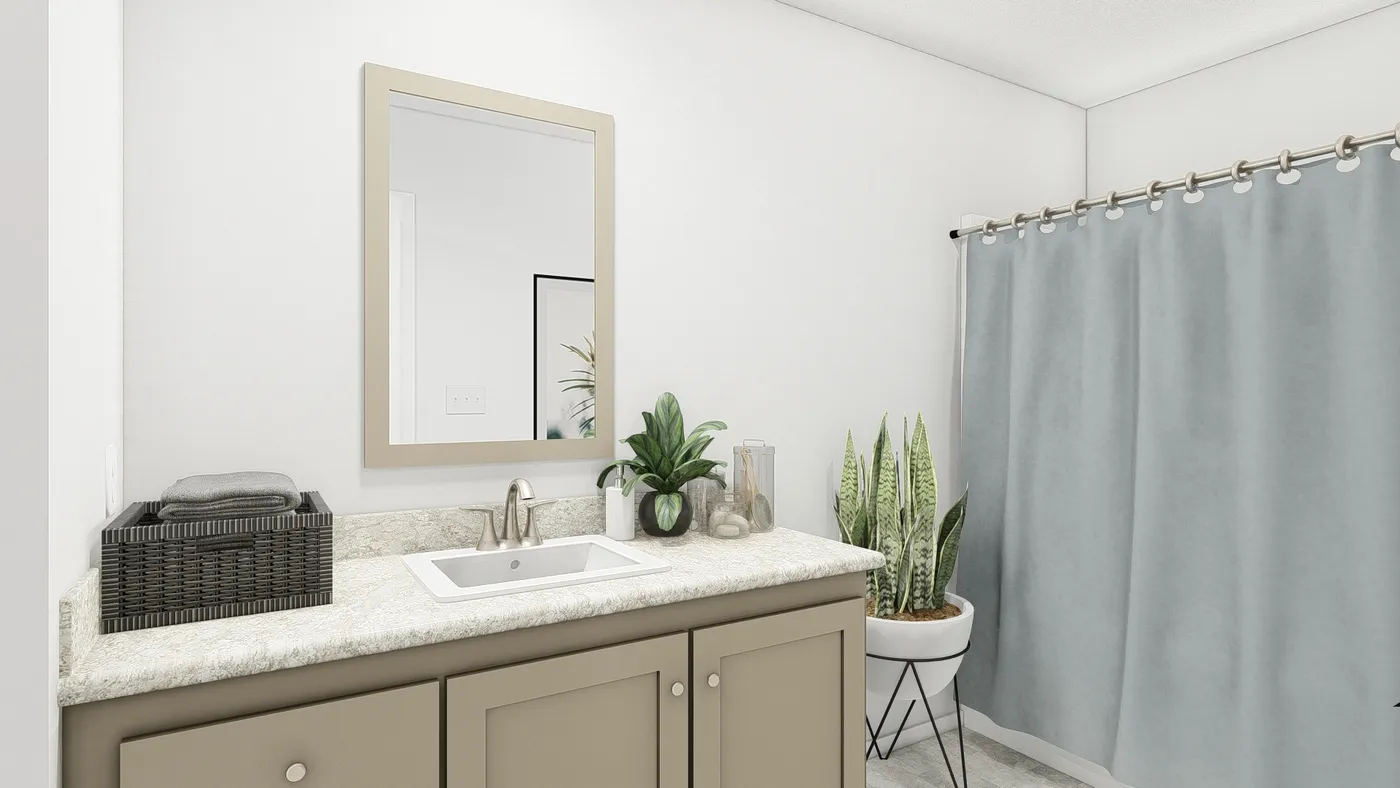 The DRM603N 1560'            DREAM Primary Bathroom. This Manufactured Mobile Home features 2 bedrooms and 2 baths.
