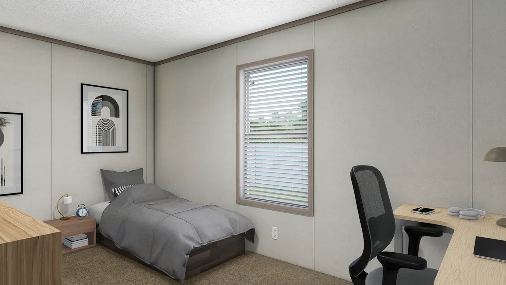 The 7616-4700 THE PULSE Guest Bedroom. This Manufactured Mobile Home features 3 bedrooms and 2 baths.