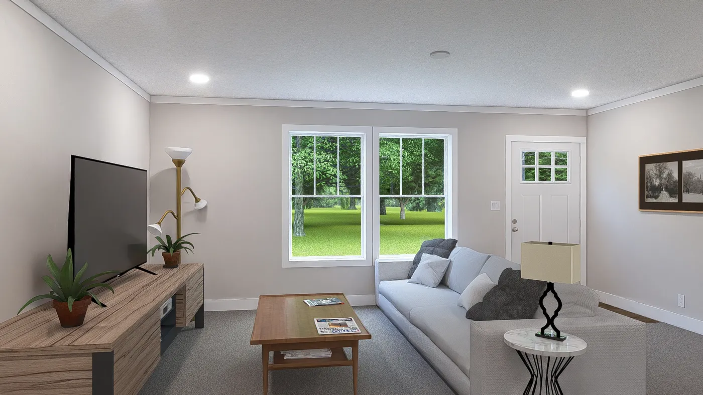 The SHOUT Living Room. This Manufactured Mobile Home features 3 bedrooms and 2 baths.