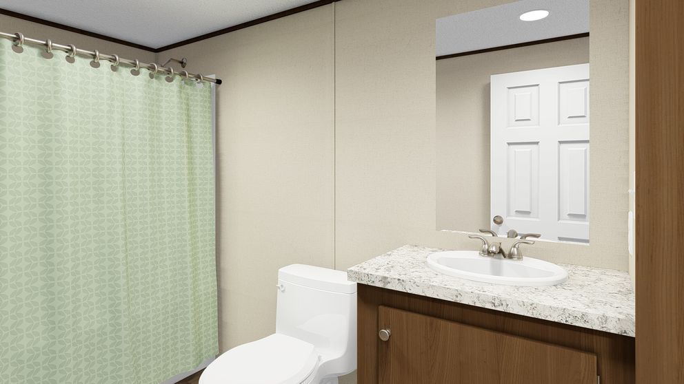 The BLISS Primary Bathroom. This Manufactured Mobile Home features 2 bedrooms and 1 bath.