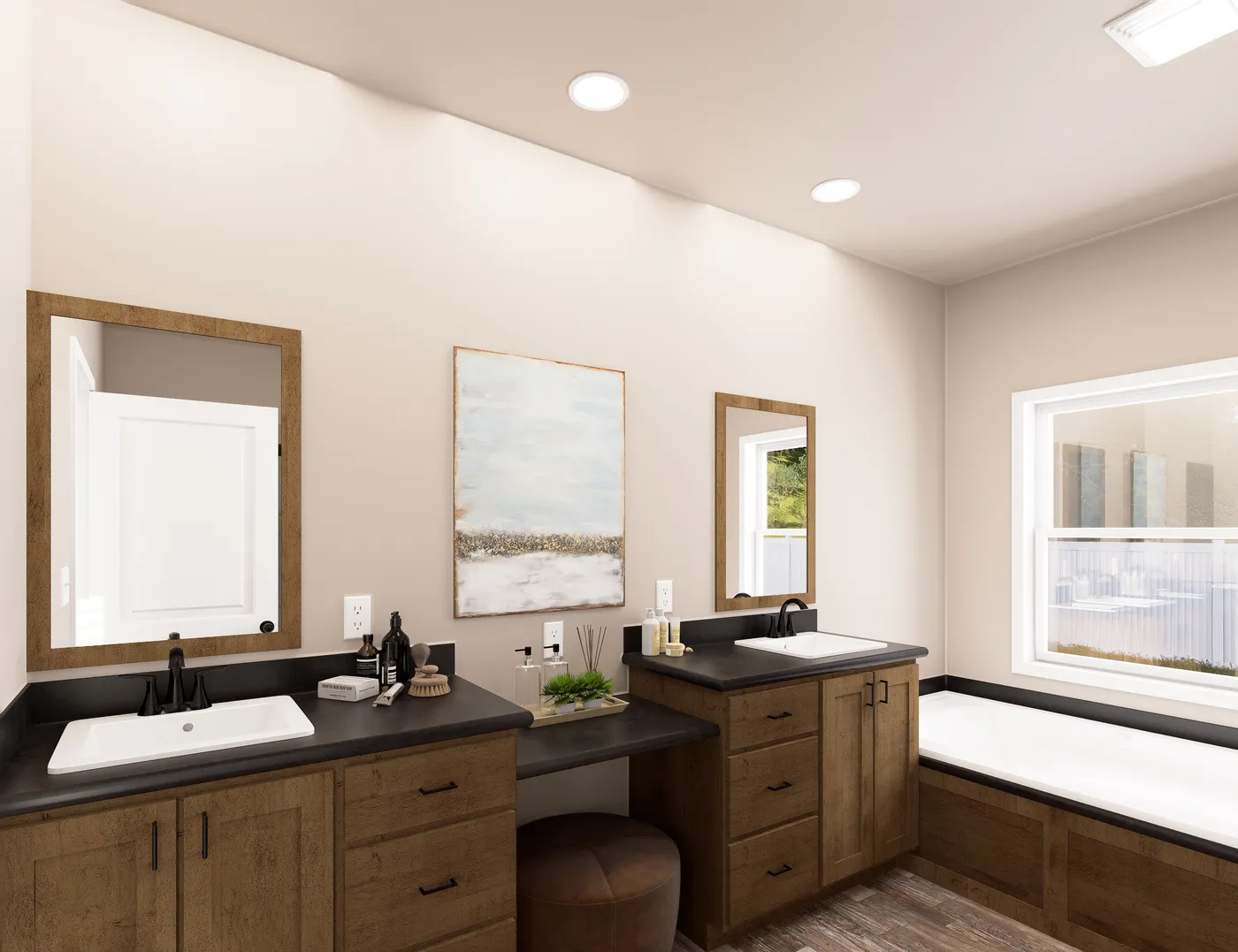The PREFERRED PLUS CP601F  CLAYTON Primary Bathroom. This Manufactured Mobile Home features 3 bedrooms and 2 baths.