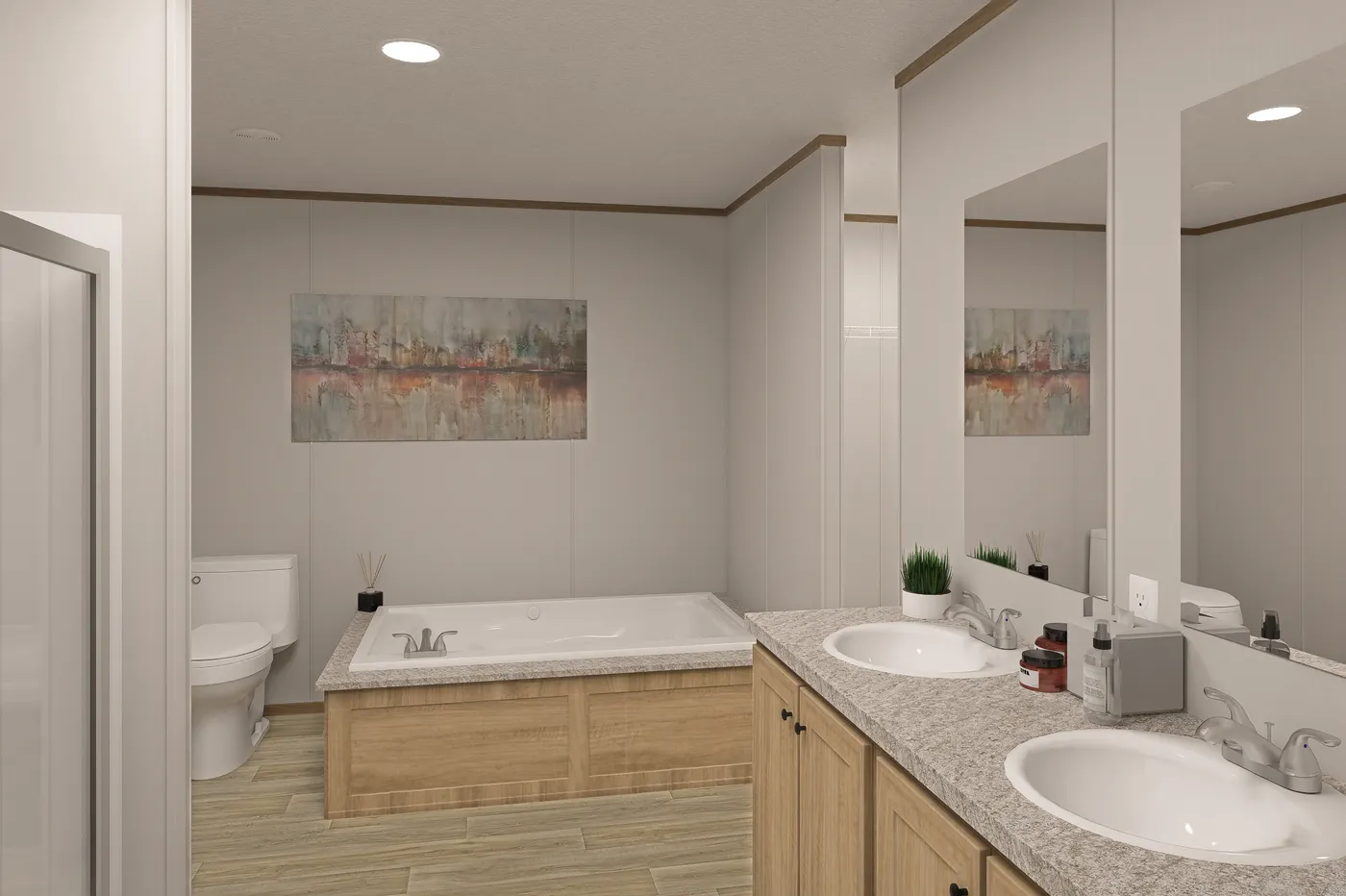 The THE EAGLE 60 Primary Bathroom. This Manufactured Mobile Home features 3 bedrooms and 2 baths.