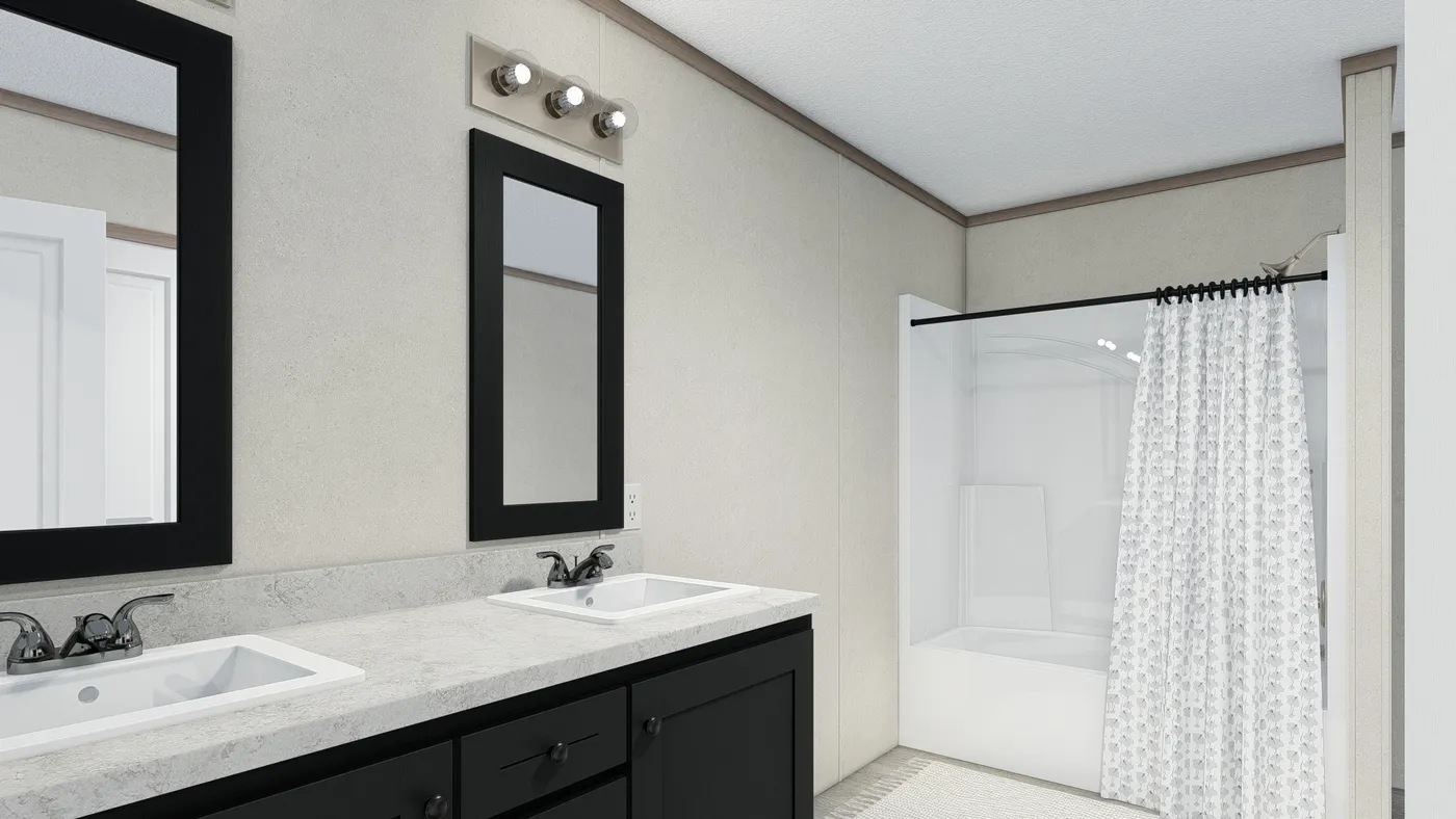 The 4828-5783 THE PULSE Primary Bathroom. This Manufactured Mobile Home features 3 bedrooms and 2 baths.