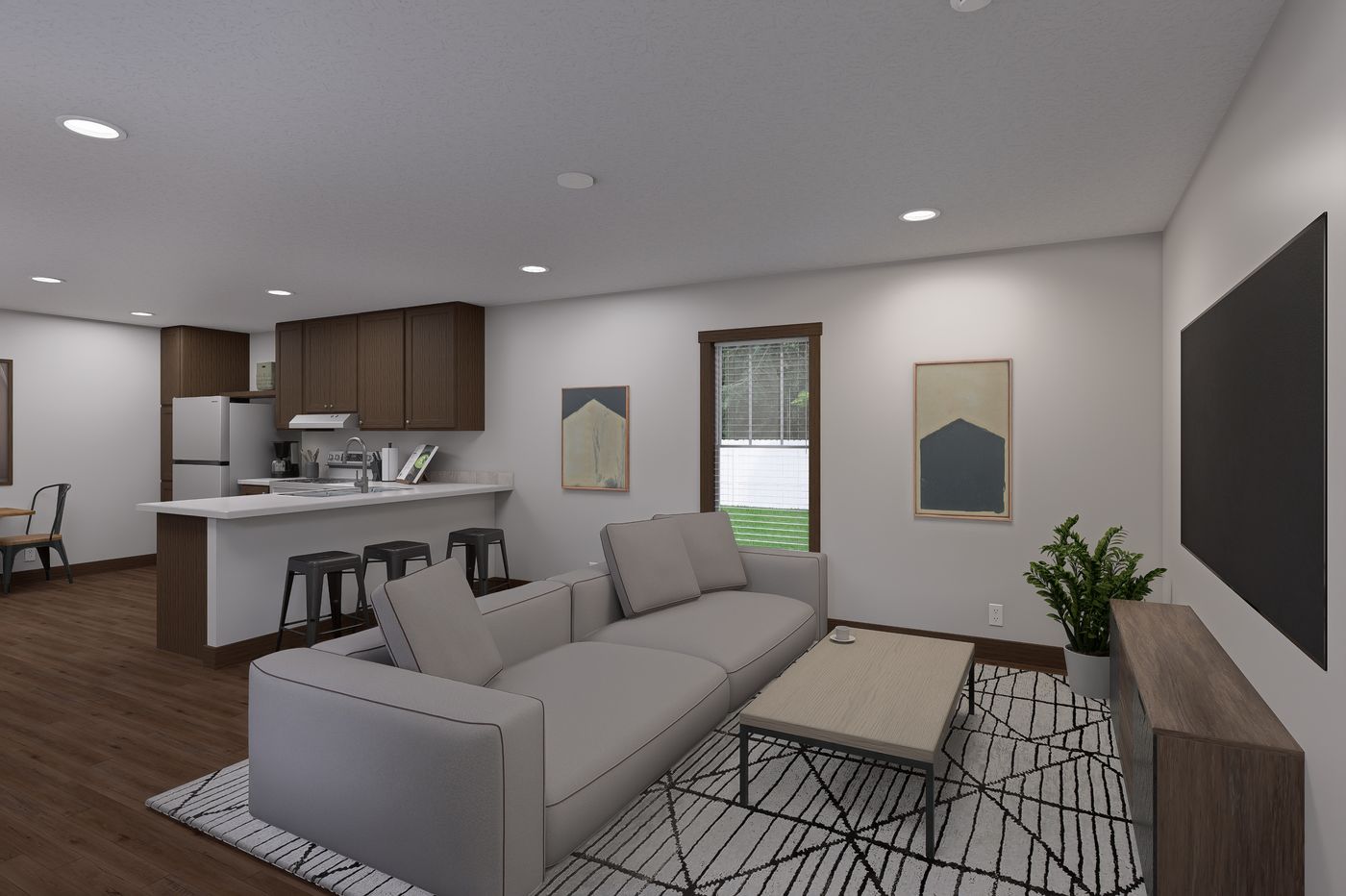The RIGHT CHOICE 107 Living Room. This Manufactured Mobile Home features 3 bedrooms and 2 baths.