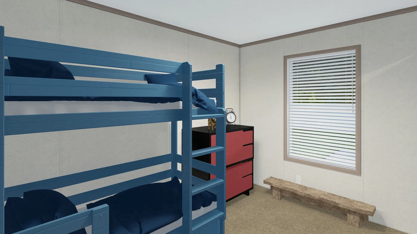 The 5216-4790 THE PULSE Guest Bedroom. This Manufactured Mobile Home features 2 bedrooms and 1 bath.