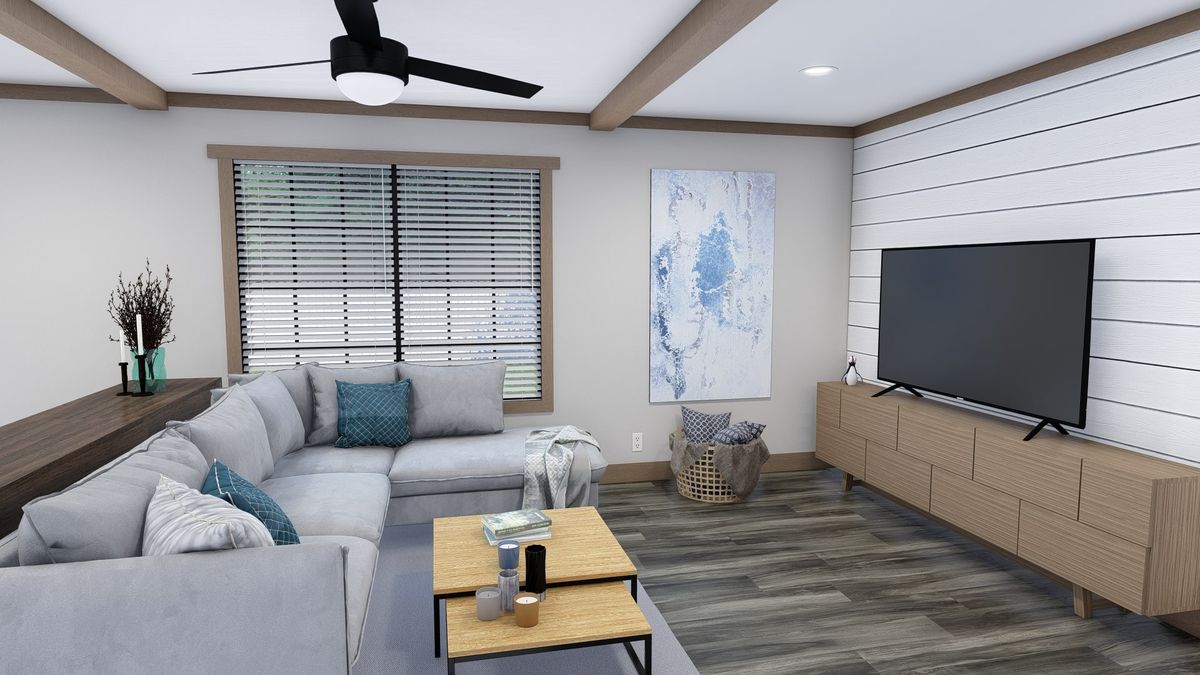 The THE TINSLEY Living Room. This Manufactured Mobile Home features 4 bedrooms and 2 baths.