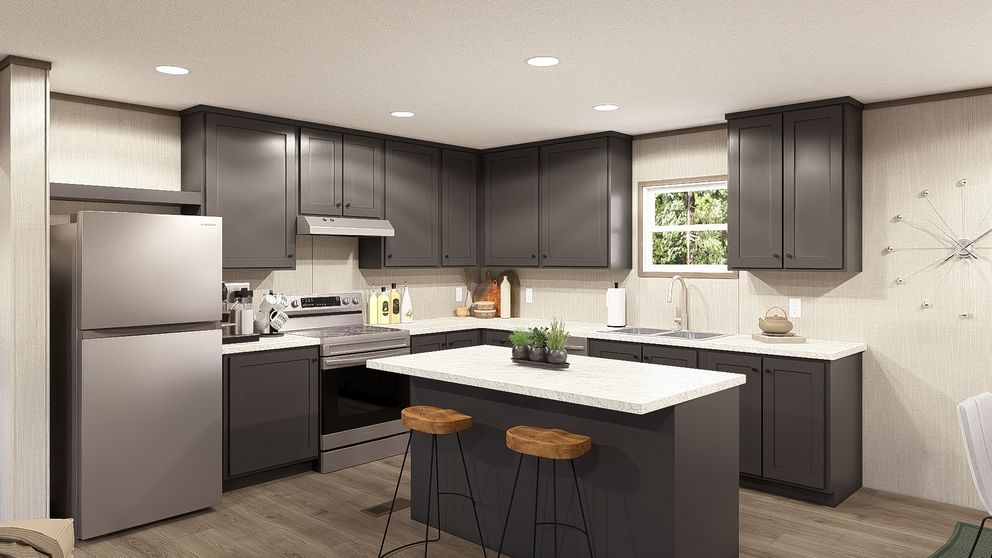 The LEGEND 28X56 3 BR Kitchen. This Manufactured Mobile Home features 3 bedrooms and 2 baths.