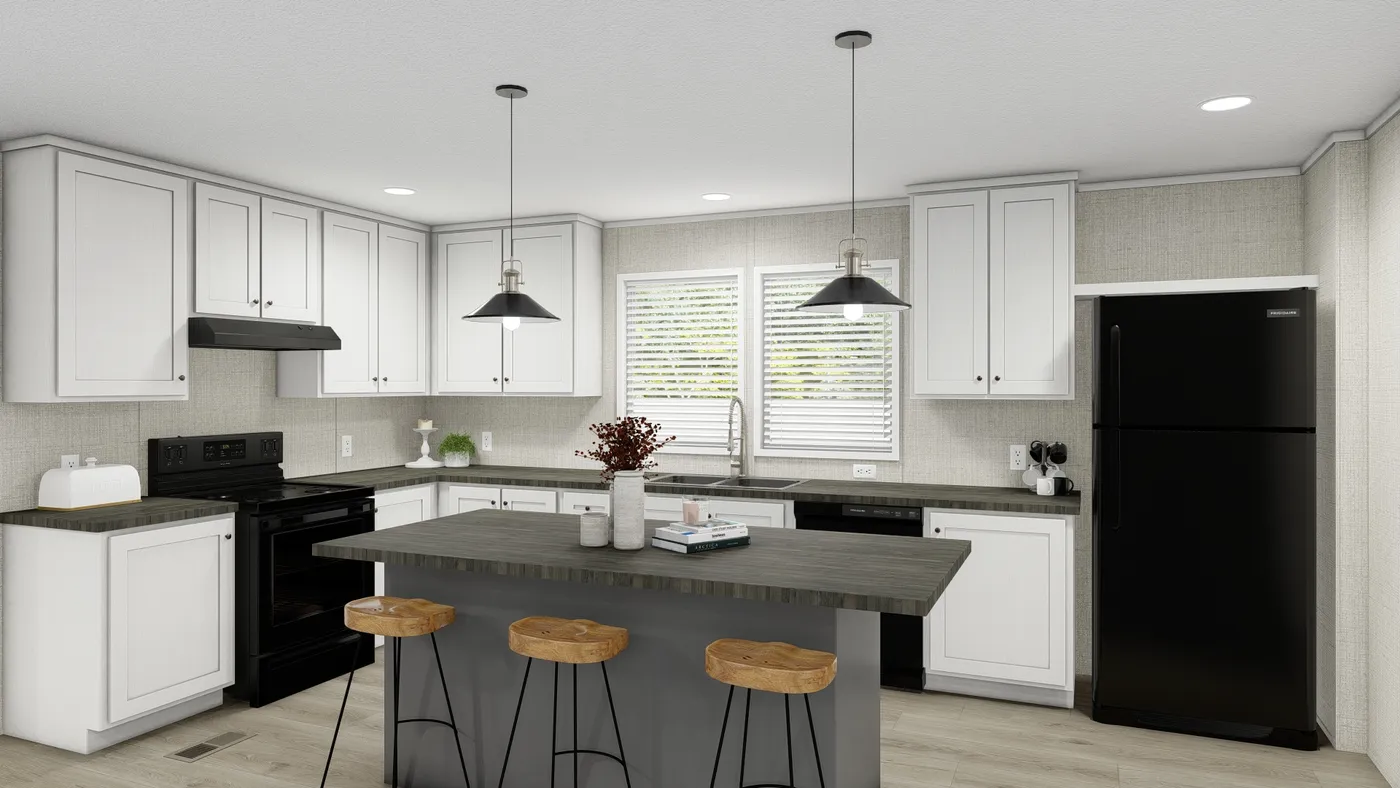 The COASTAL BREEZE II 28X56 Kitchen. This Manufactured Mobile Home features 3 bedrooms and 2 baths.