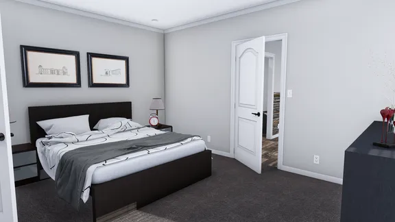 The THE HOLLYWOOD Primary Bedroom. This Manufactured Mobile Home features 3 bedrooms and 2 baths.