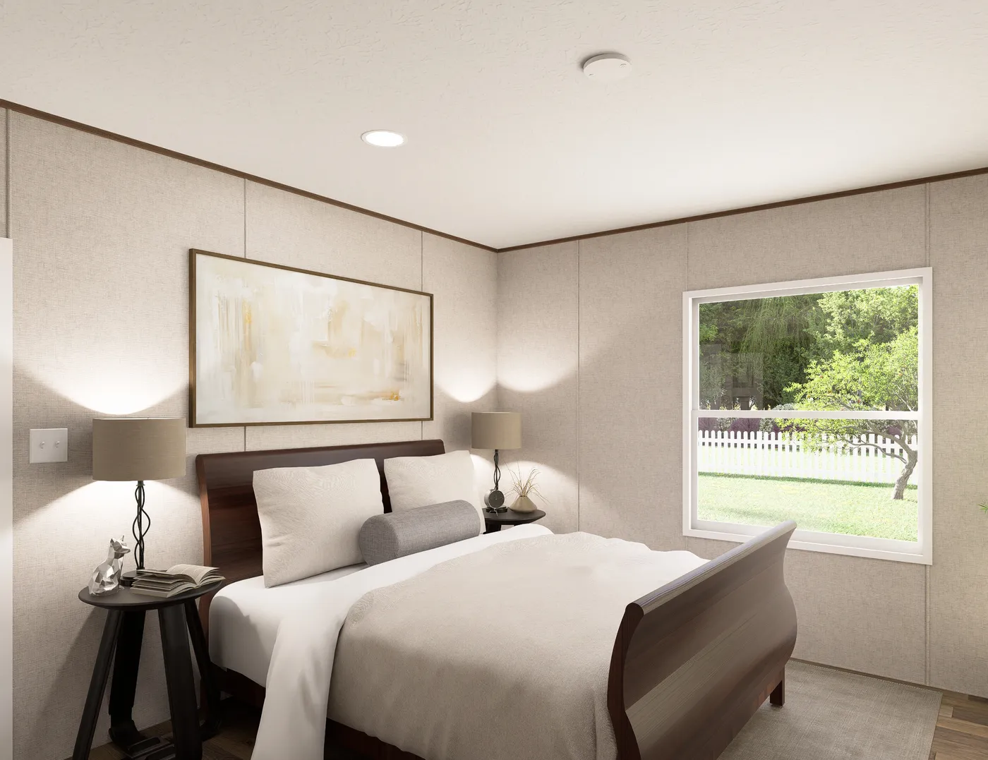 The DOGWOOD Primary Bedroom. This Manufactured Mobile Home features 2 bedrooms and 2 baths.