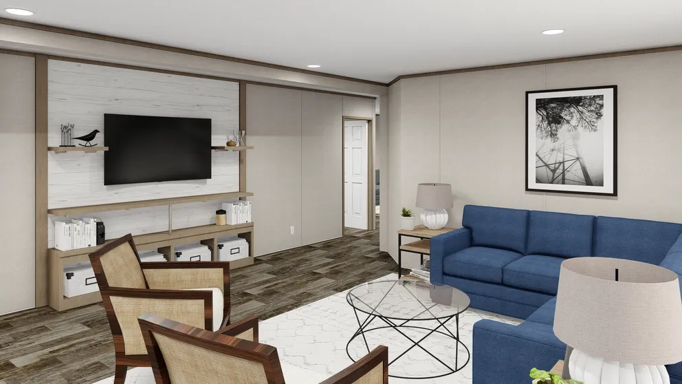 The THE SOUTHERN FARMHOUSE Living Room. This Manufactured Mobile Home features 3 bedrooms and 2 baths.
