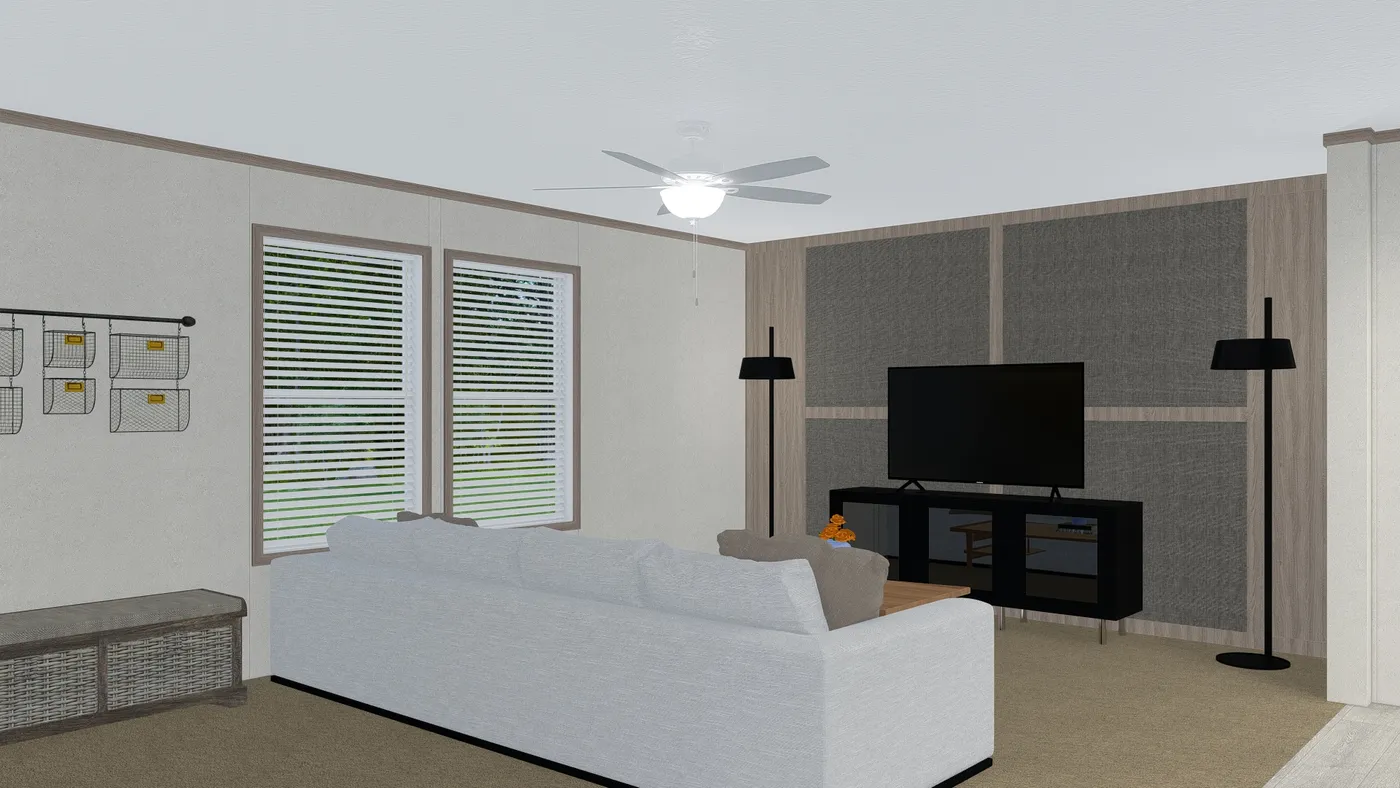 The 7228-5789 THE PULSE Living Room. This Manufactured Mobile Home features 3 bedrooms and 2 baths.
