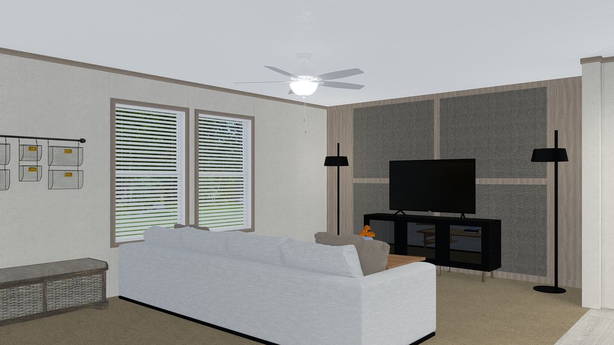 The 7228-5789 THE PULSE Living Room. This Manufactured Mobile Home features 3 bedrooms and 2 baths.