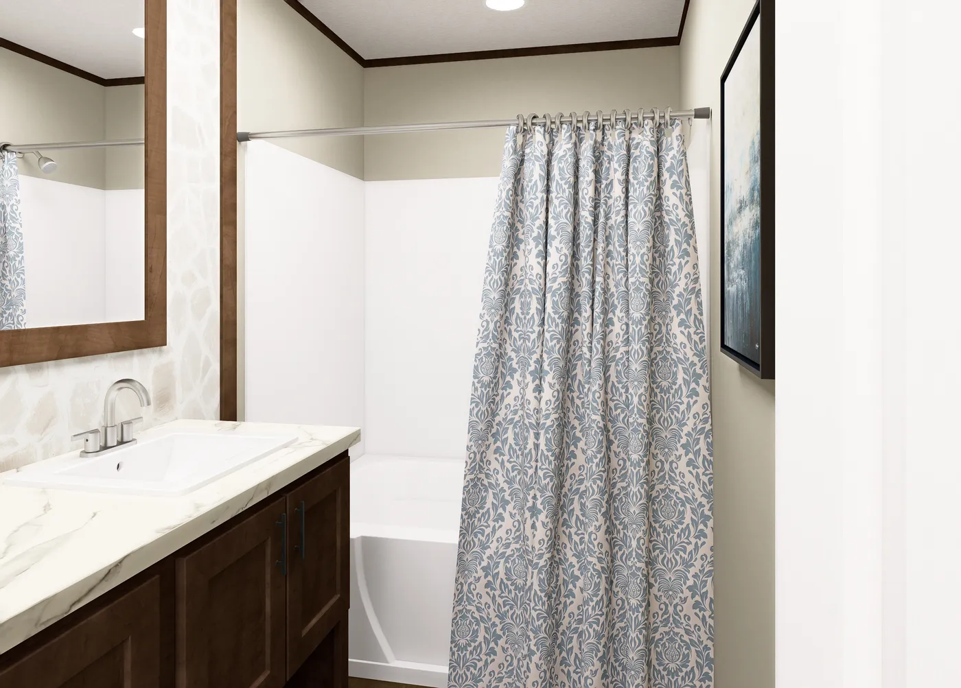 The HUDSON Primary Bathroom. This Manufactured Mobile Home features 3 bedrooms and 2 baths.