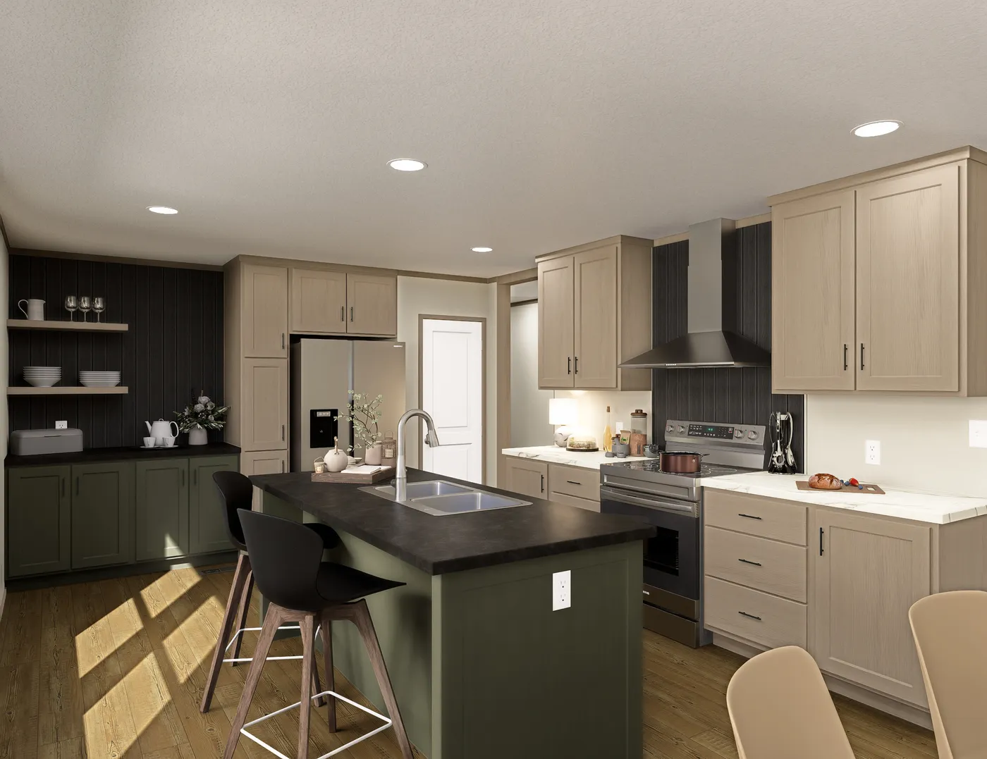 The RAINIER Kitchen. This Manufactured Mobile Home features 4 bedrooms and 3 baths.
