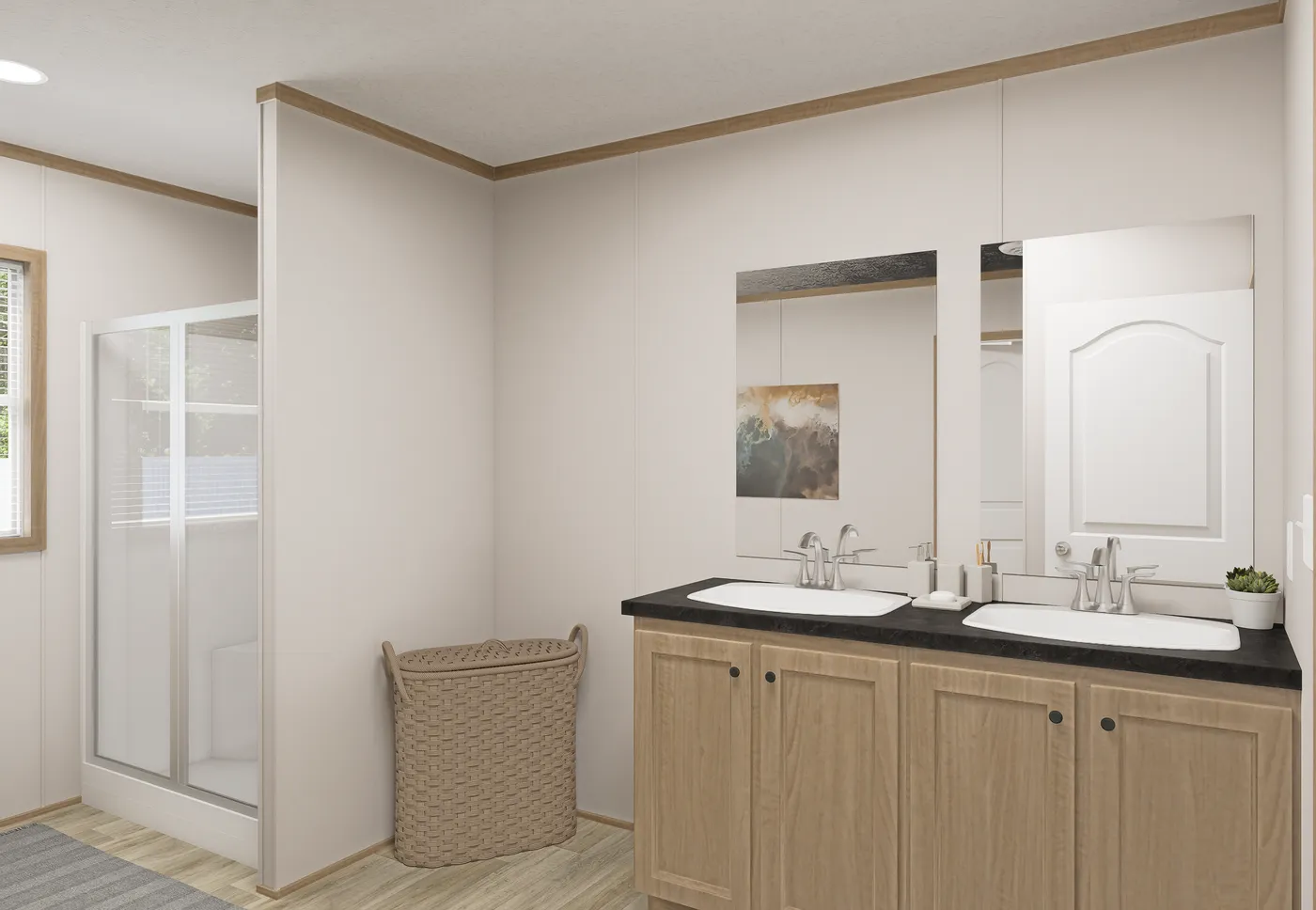 The THE MOUNTAINEER 72 Primary Bathroom. This Manufactured Mobile Home features 3 bedrooms and 2 baths.
